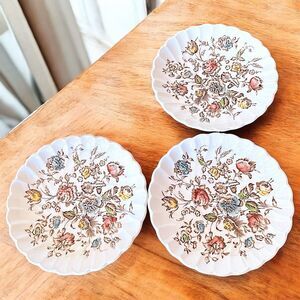 3 Johnson Brothers Staffordshire Bouquet Brown Floral 5.5" Saucer Plates China